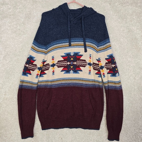 American Eagle Men Hoodie‎ Sweater Medium Pullover Long Sleeve Aztec Southwest - Picture 1 of 11